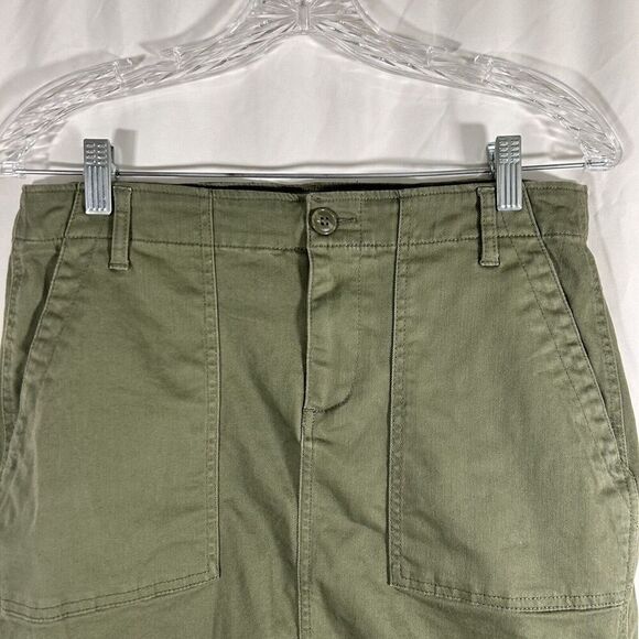 Liverpool Short Skirt Women's 8 Green Denim Pockets Cototn Blend Button Zip - Picture 2 of 7